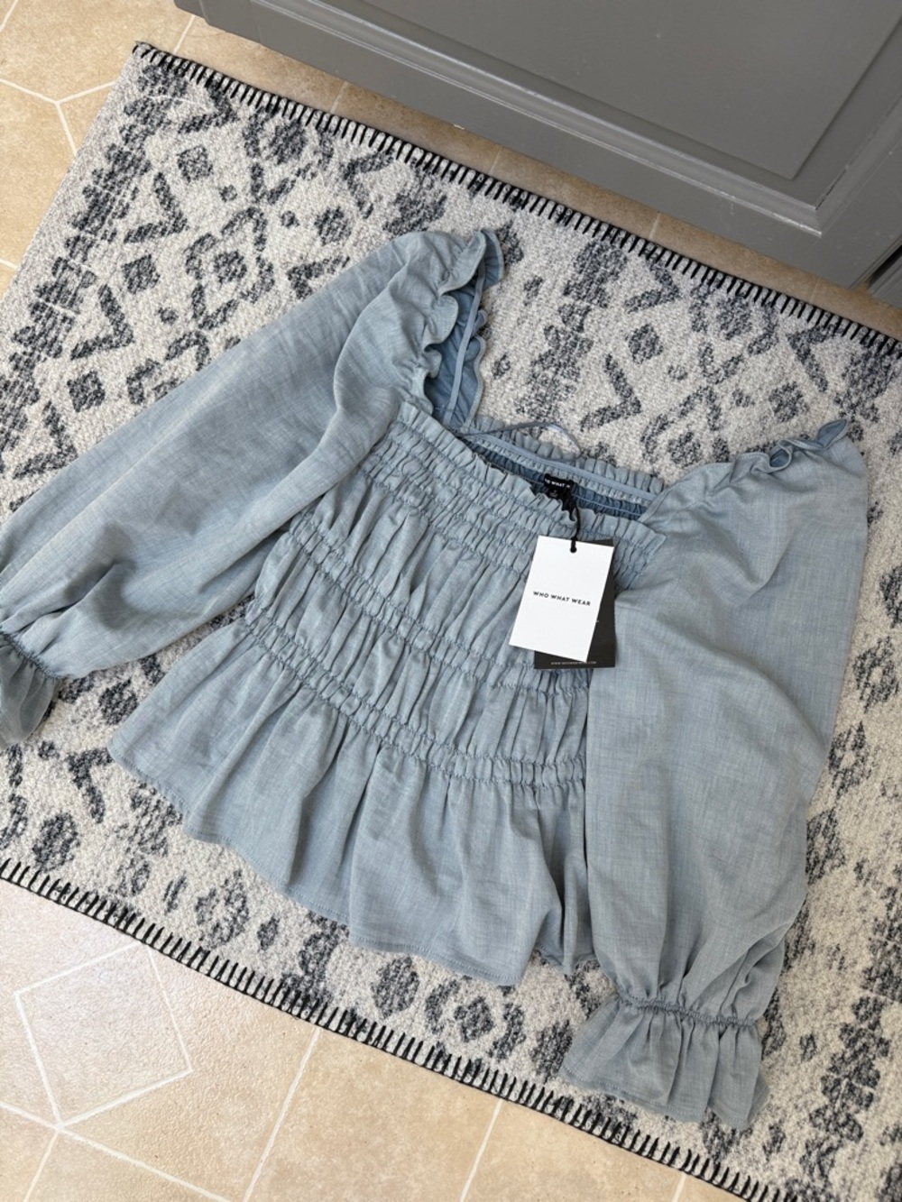 Who What Wear Light Blue Smocked Peasant Blouse